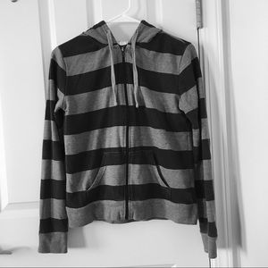 Forever 21 Black and Grey Striped Hoodie